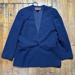 Worthington Blazer Jacket Women's Size 4P Blue Lined Single Breasted One Button